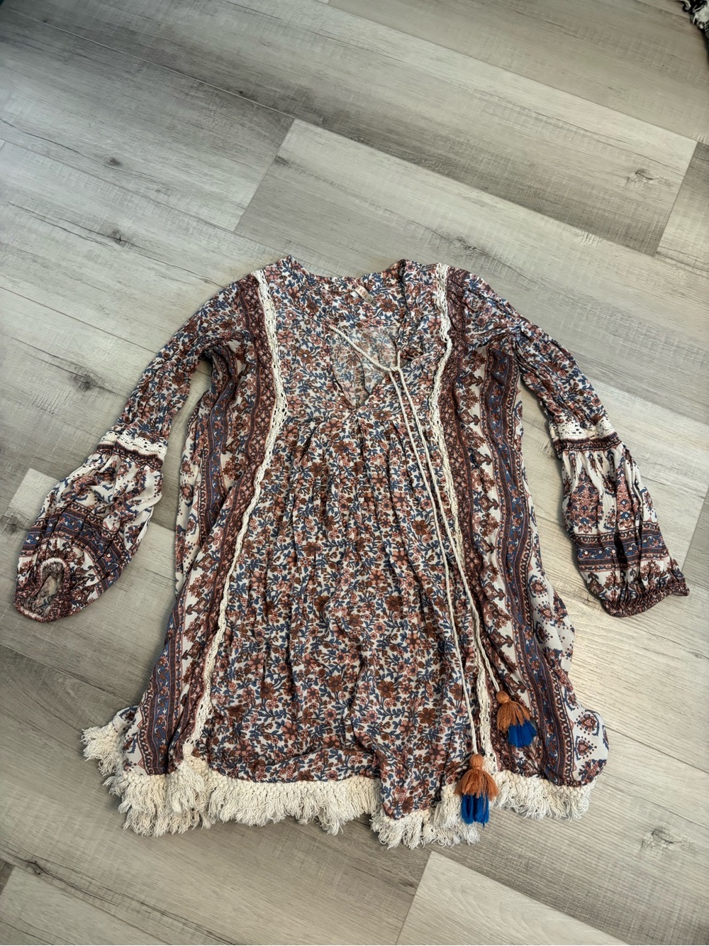 RAGA Boho Floral Paisley Fringe Tassel Dress Size Large - Picture 5 of 14